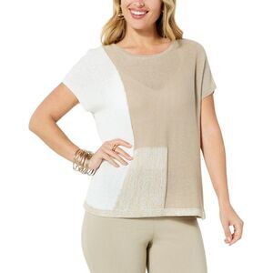 WynneCollection Geo Intarsia Summer Sweater Taupe - Regular